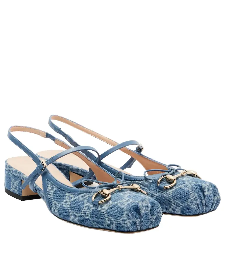 Gucci Horsebit GG denim slingback pumps