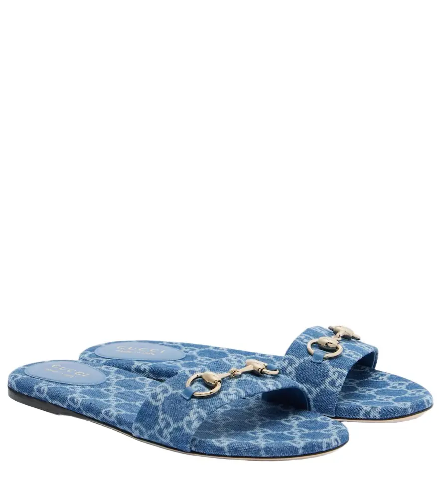 Gucci Horsebit GG denim slides
