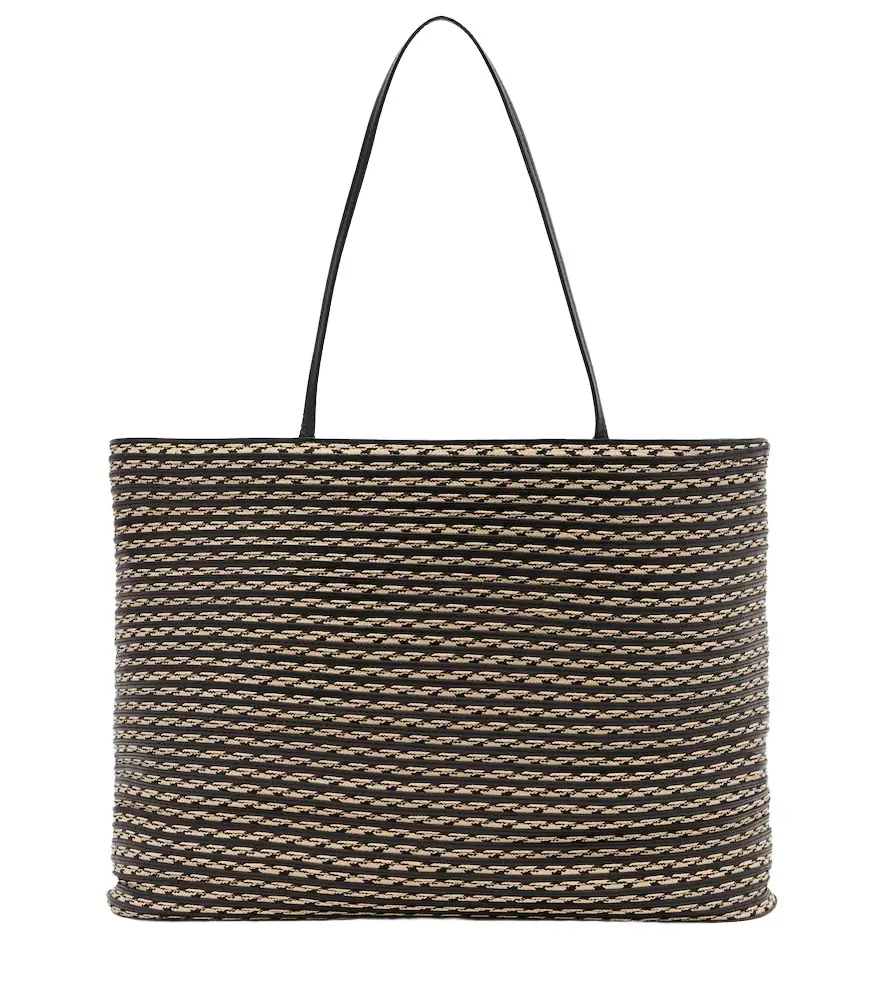 The Row Beau Large leather-trimmed raffia tote bag