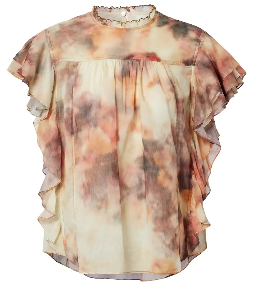 Marant Etoile Daliyane printed ruffled cotton top