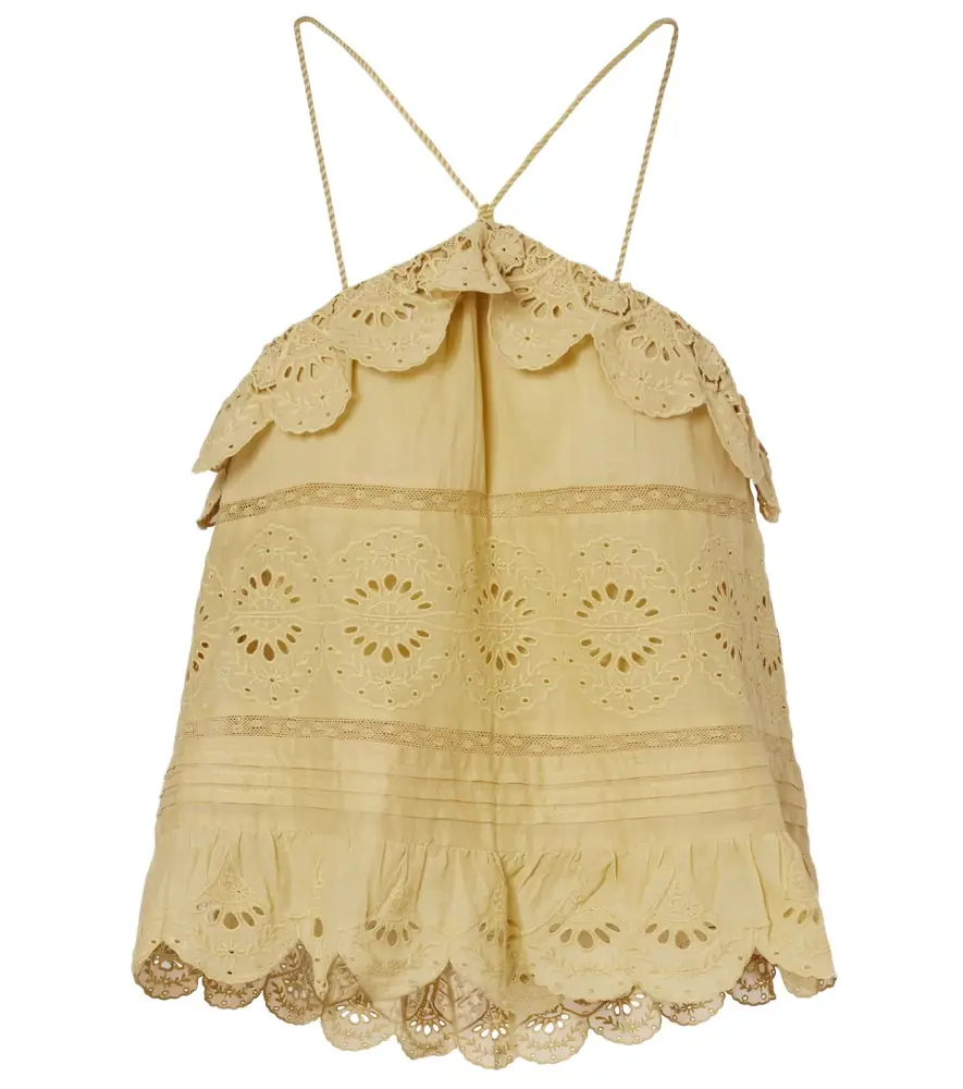 Marant Etoile Embroidered ruffled halterneck cotton top