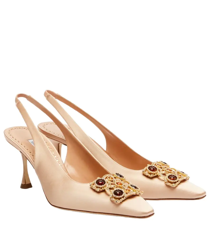 Manolo Blahnik Cupida 70 embellished satin slingback pumps