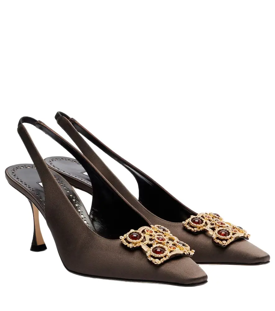 Manolo Blahnik Cupida 70 embellished satin slingback pumps