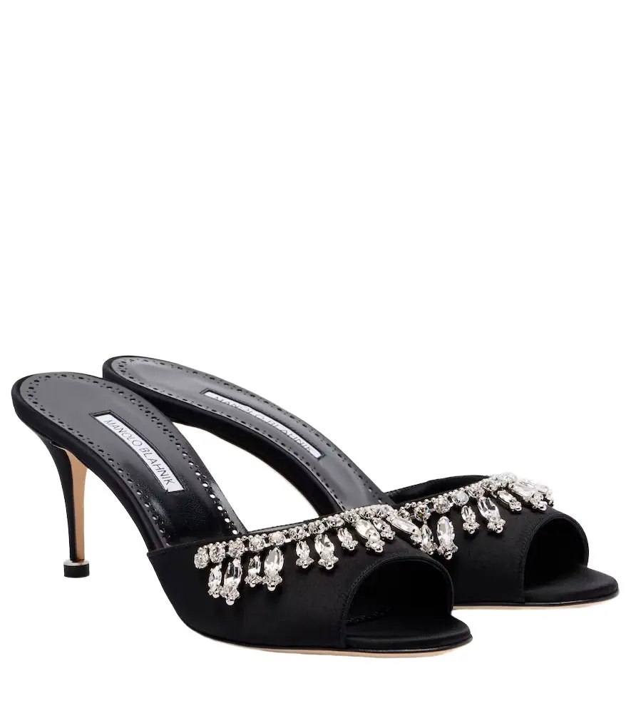 Manolo Blahnik Tulimu 70 embellished satin mules