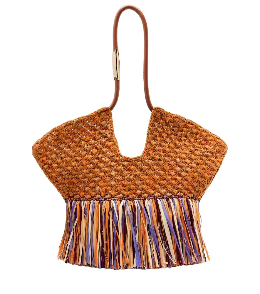 Zimmermann Goldentime Medium fringed raffia tote bag