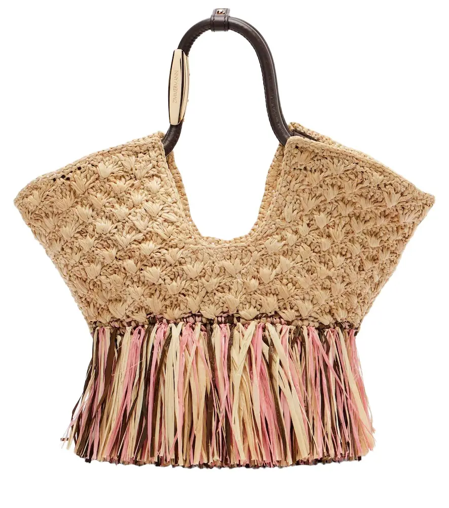 Zimmermann Goldentime Small raffia tote bag