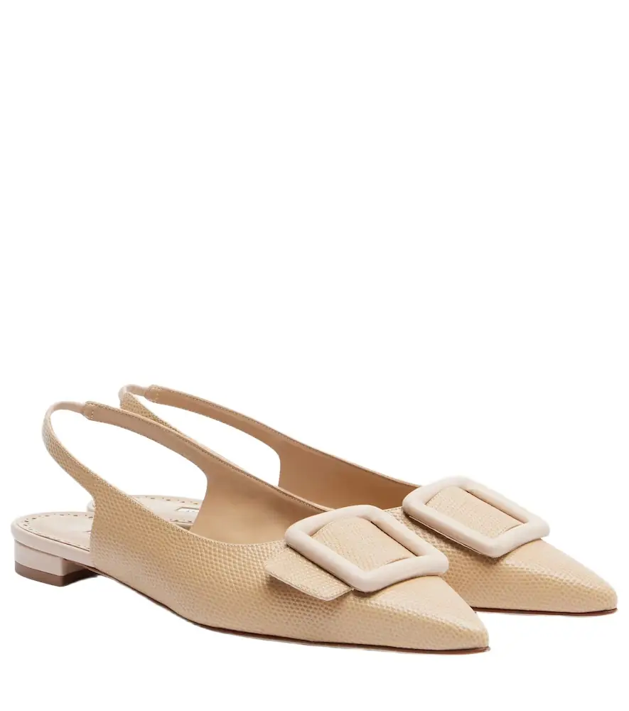 Manolo Blahnik Maylura croc-effect leather slingback flats