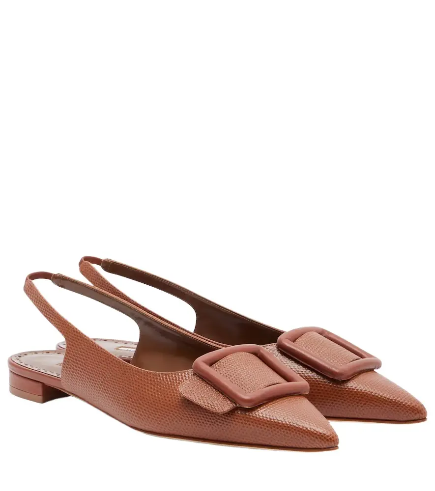 Manolo Blahnik Maylura croc-effect leather slingback flats