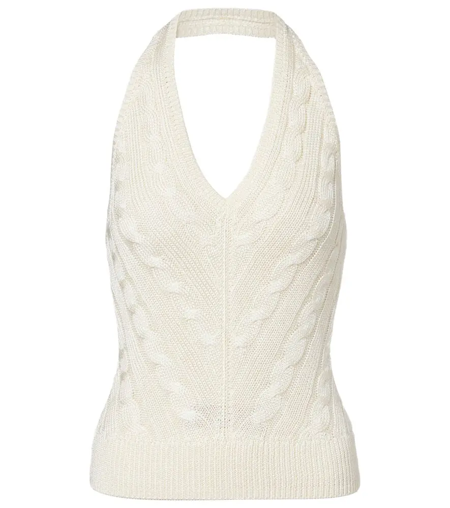 Ralph Lauren Collection Cable-knit halterneck silk top