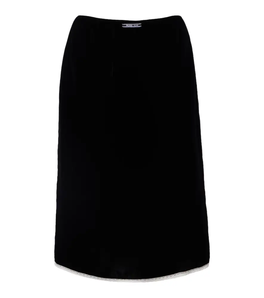 Prada Lace-trimmed velvet midi skirt