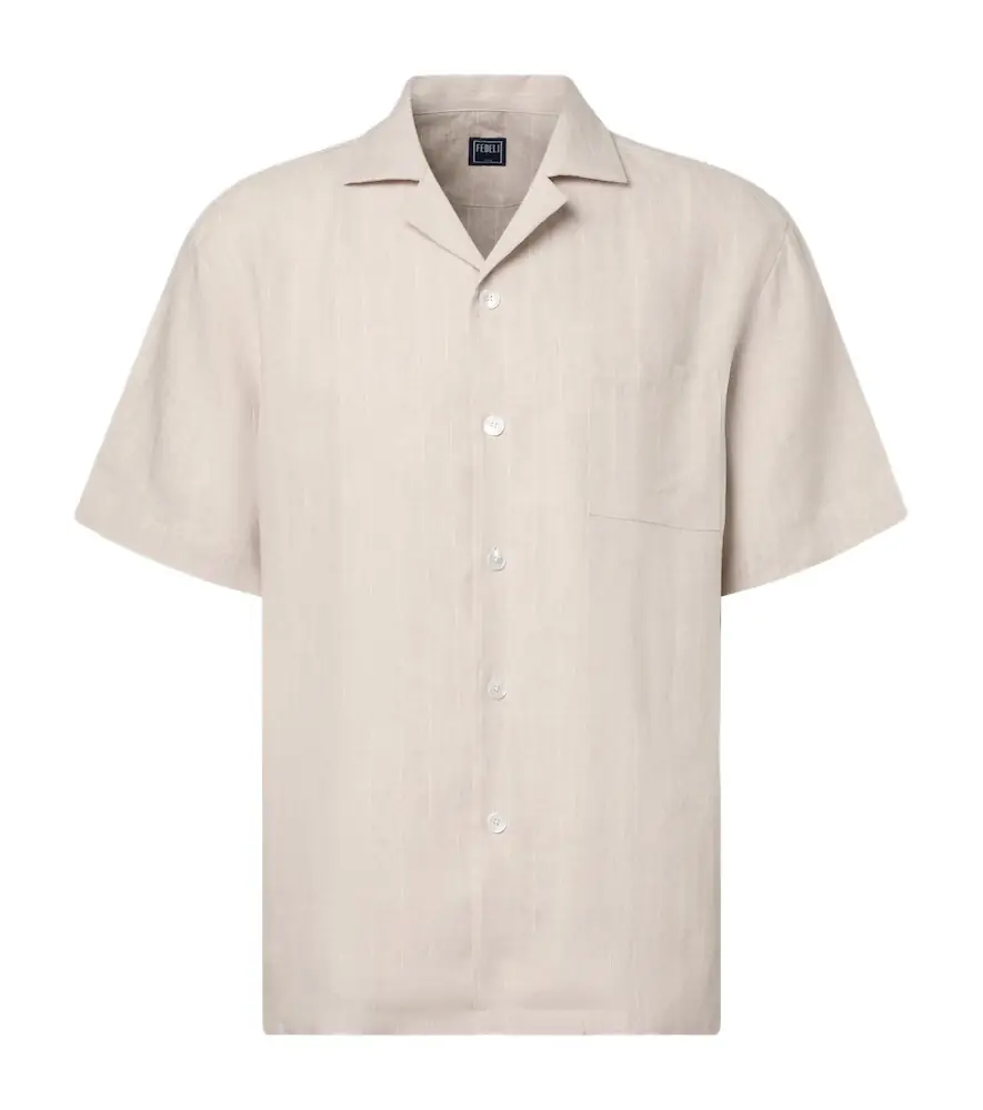 Fedeli Striped linen bowling shirt