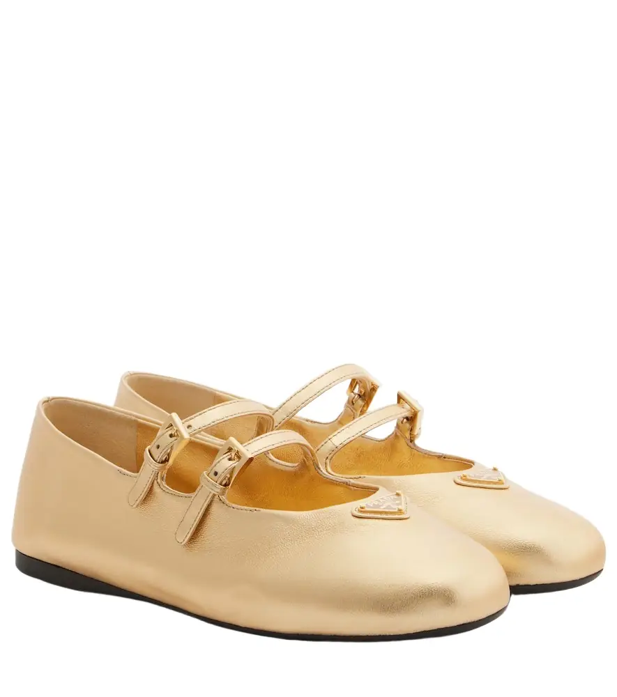Prada Metallic leather Mary Jane flats