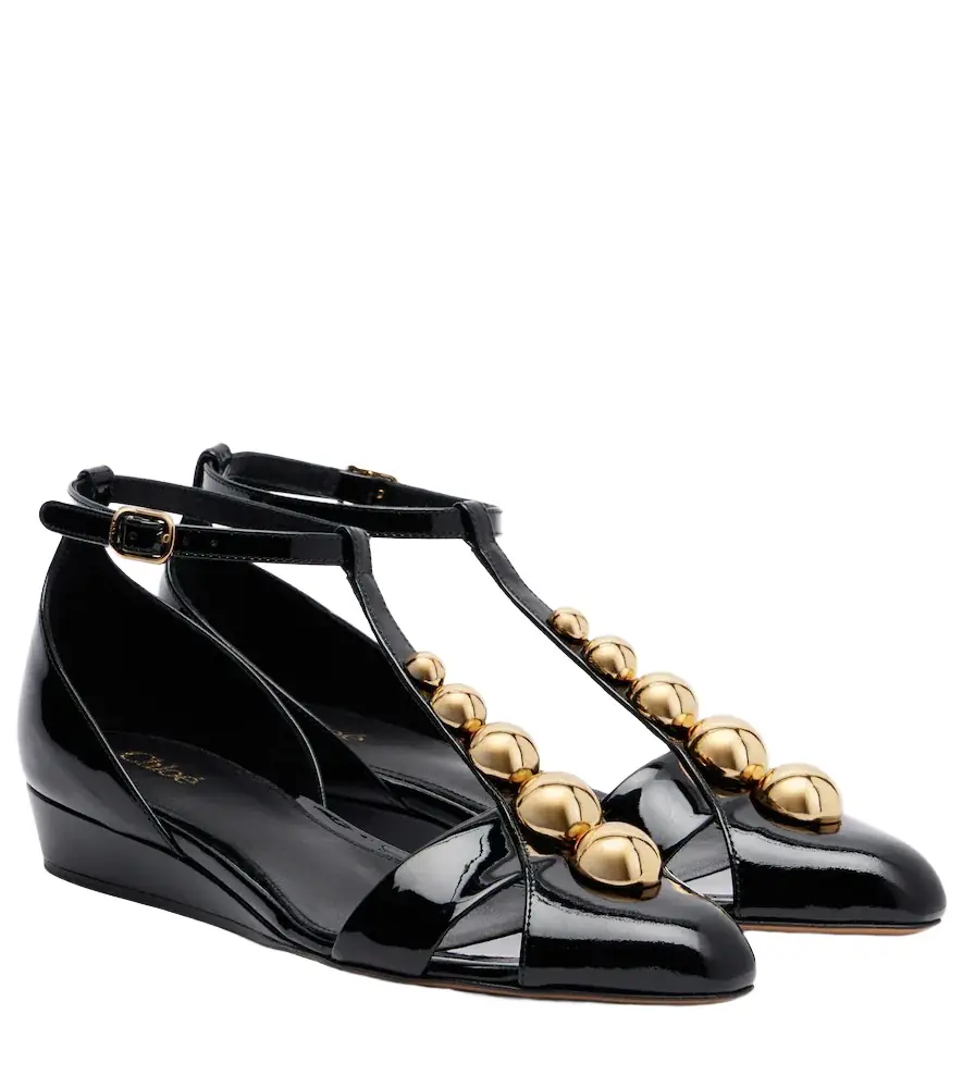 Chloe Chloé Cleia studded patent leather wedges