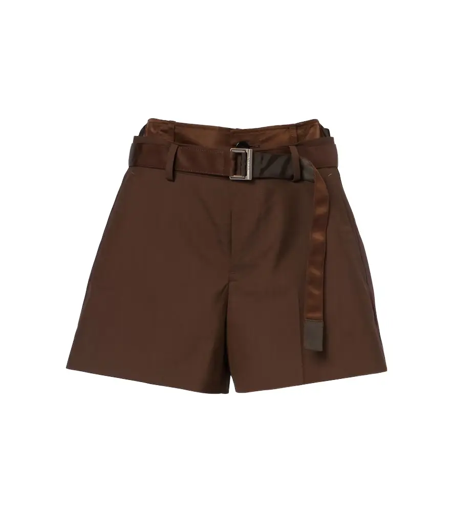 Sacai Belted satin-trimmed shorts