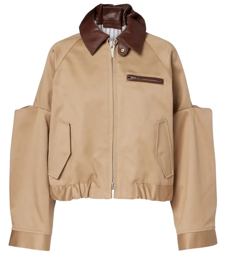 Sacai Leather-trimmed cotton blouson jacket