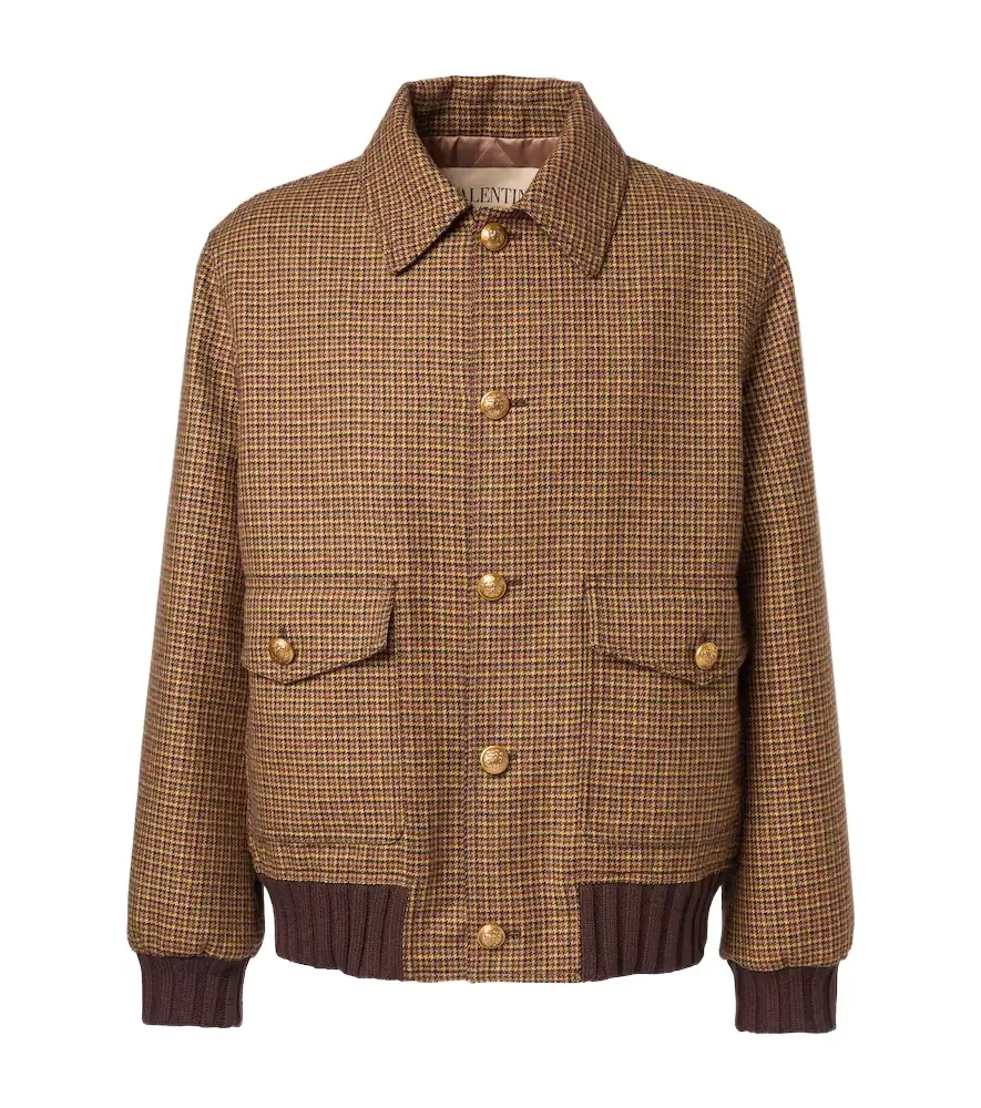 Valentino Houndstooth virgin wool bomber jacket