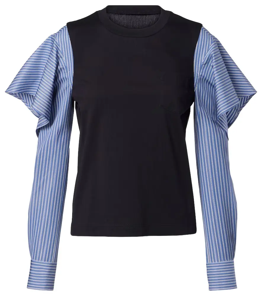 Sacai Striped cotton jersey and poplin shirt