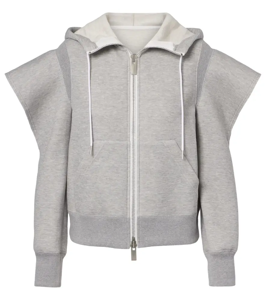 Sacai Cutout cotton-blend fleece hoodie