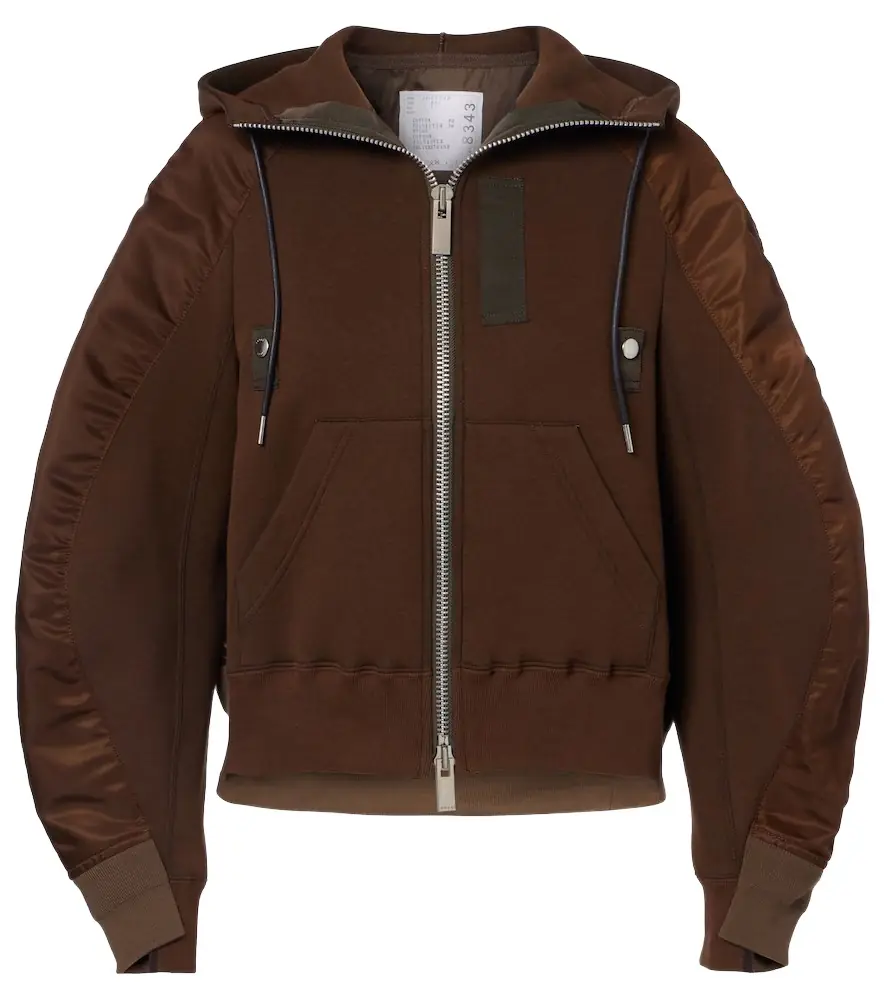 Sacai Paneled cotton-blend fleece zip-up hoodie