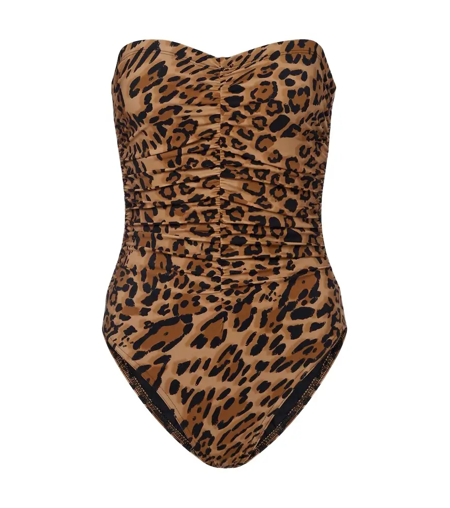 Karla Colletto Leopard-print ruched strapless swimsuit