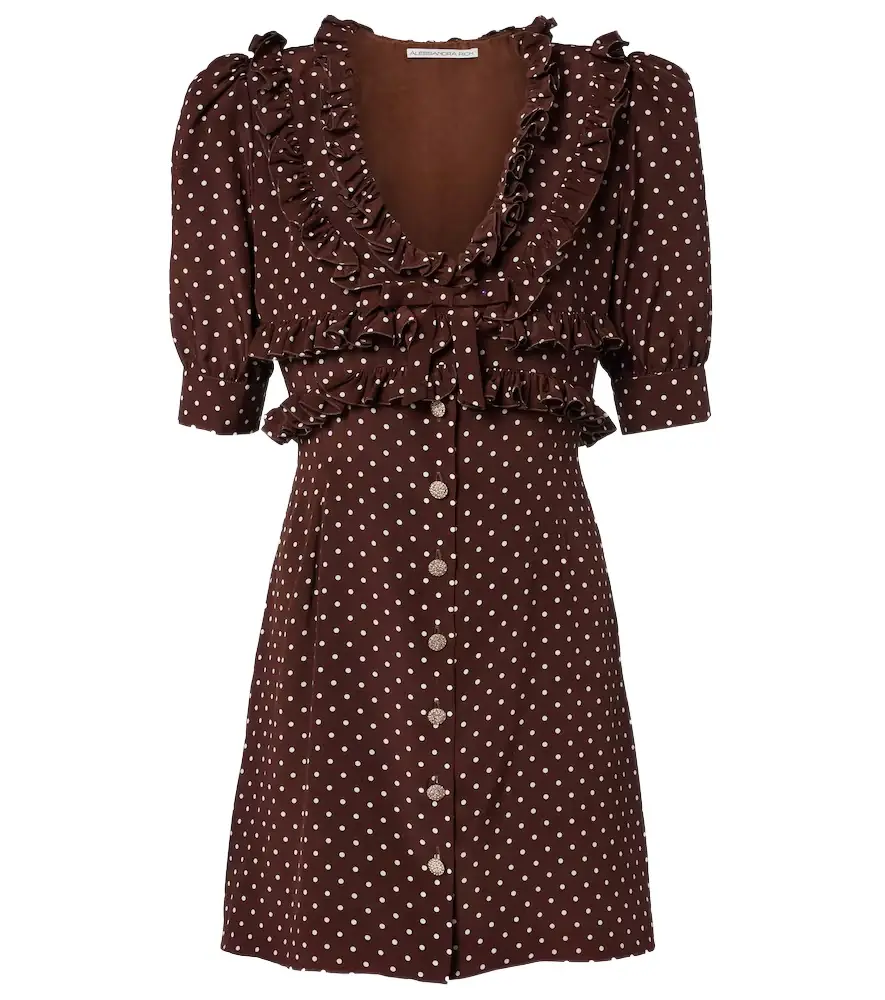 Alessandra Rich Polka-dot ruffled silk minidress