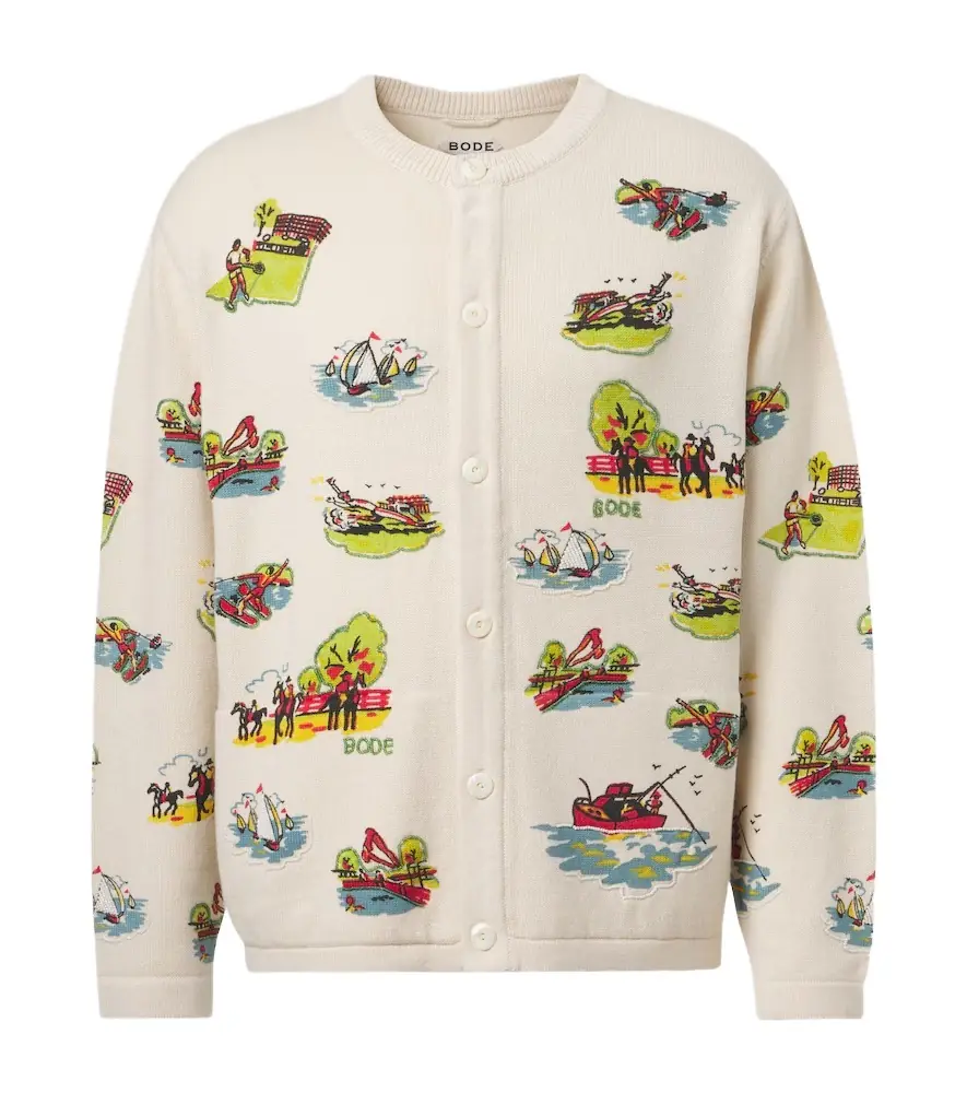 Bode Beaded Camp wool and cotton cardigan