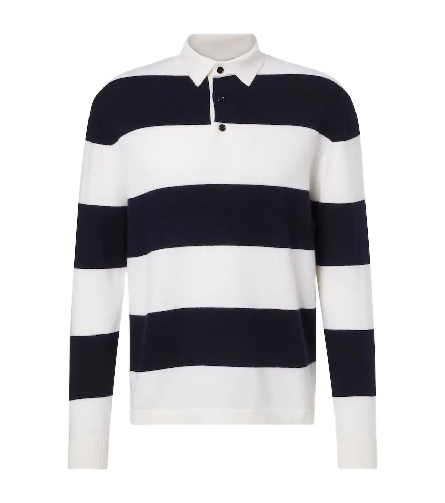 Allude Striped wool and cashmere polo sweater