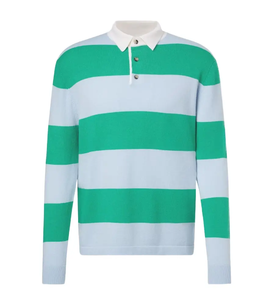 Allude Striped wool and cashmere polo sweater