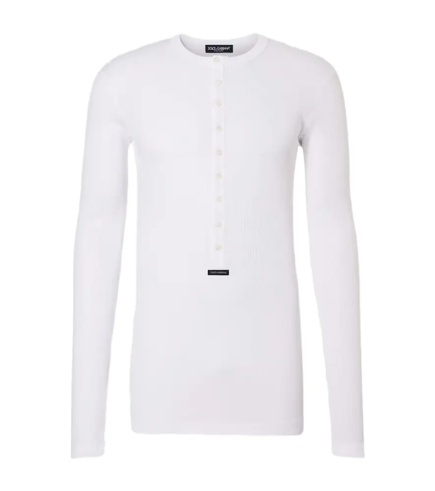 Dolce & Gabbana Ribbed-knit cotton Henley shirt