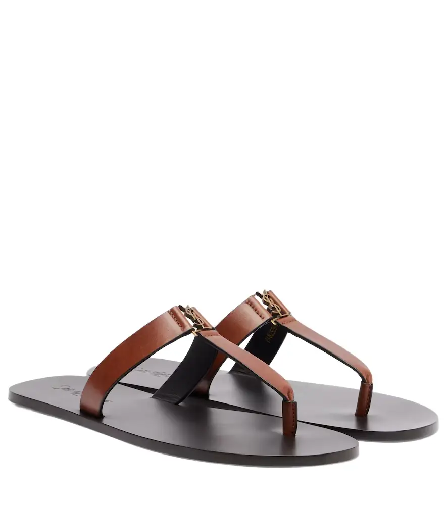 Saint Laurent Cassandre leather thong sandals