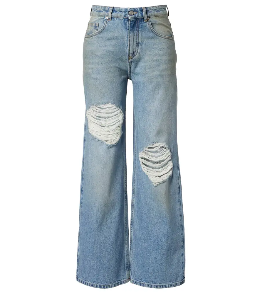 Area Distressed embellished wide-leg jeans