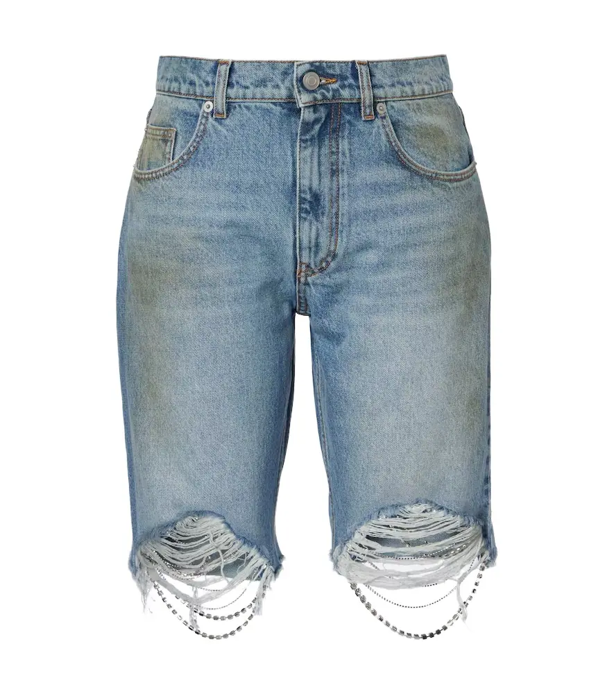 Area Distressed embellished denim shorts