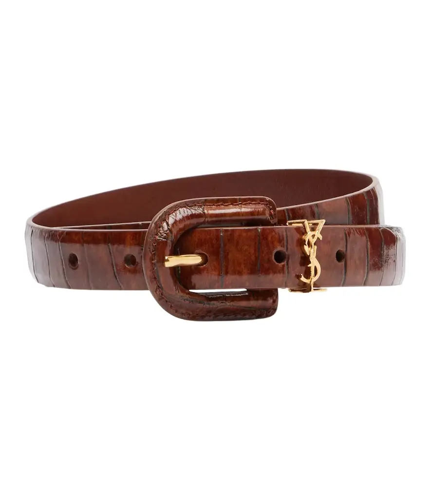 Saint Laurent Cassandre croc-effect leather belt