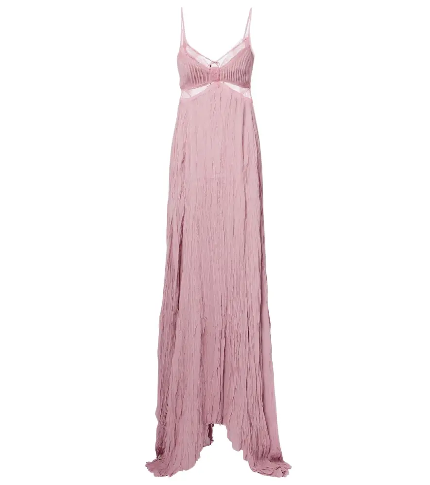 Blumarine Lace-trimmed plissé georgette gown