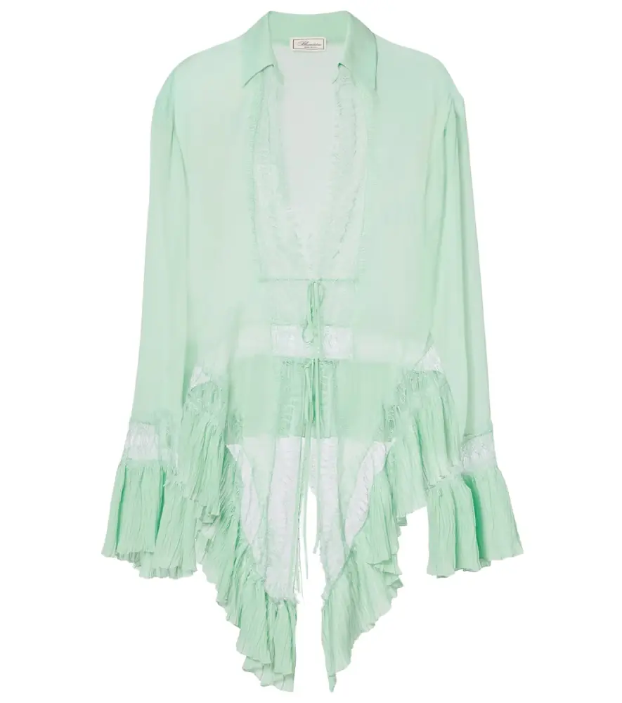 Blumarine Lace-trimmed sheer georgette shirt