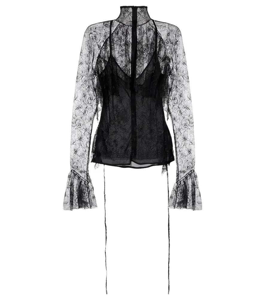 Blumarine Ruffled sheer lace blouse
