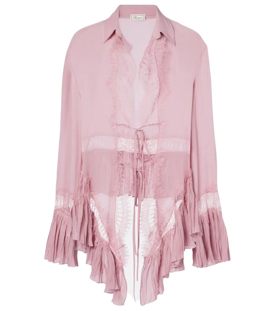 Blumarine Lace-trimmed sheer georgette blouse
