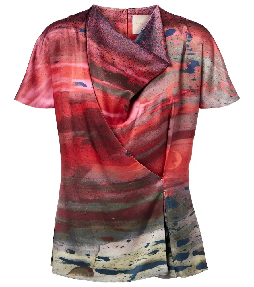 Roksanda Printed draped silk satin top