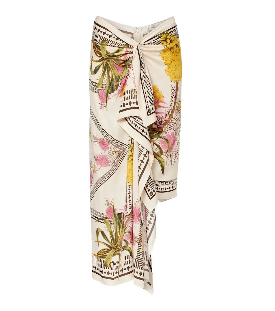 Blumarine Asymmetric draped printed twill midi skirt