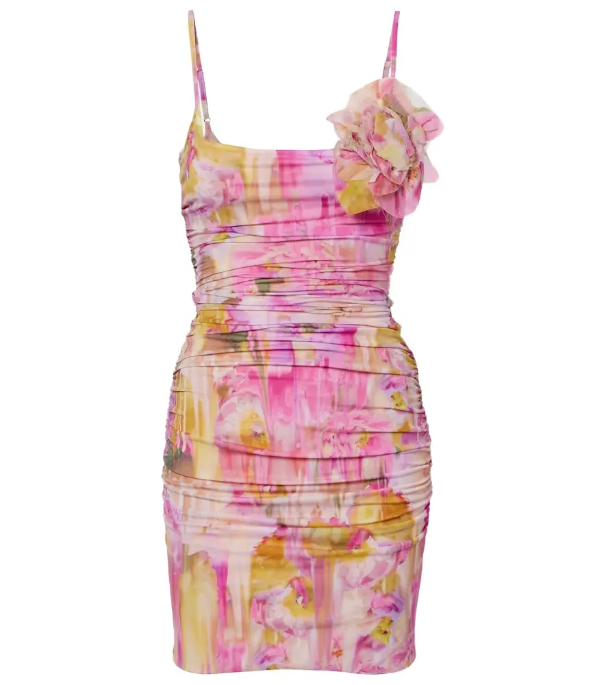 Blumarine Floral-appliqué printed jersey minidress