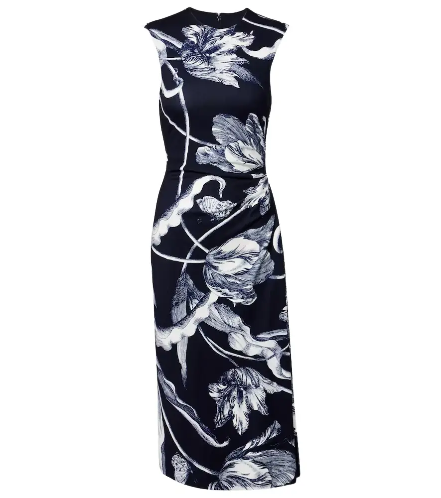 Erdem Draped floral jersey midi dress