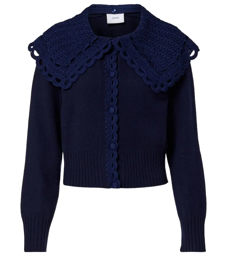 Erdem Crochet-trimmed wool-blend cardigan