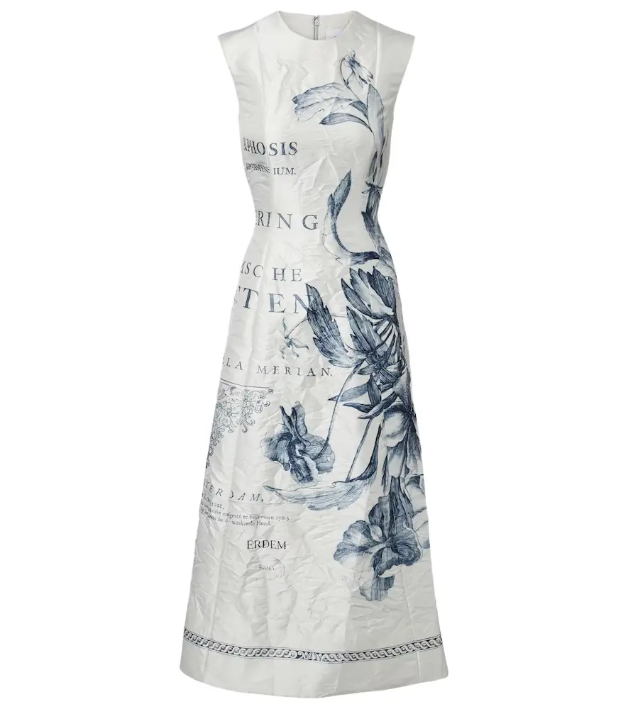 Erdem Printed satin twill midi dress
