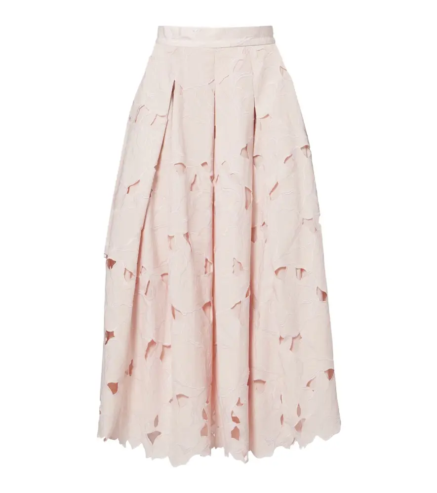 Erdem Cutout floral pleated midi skirt