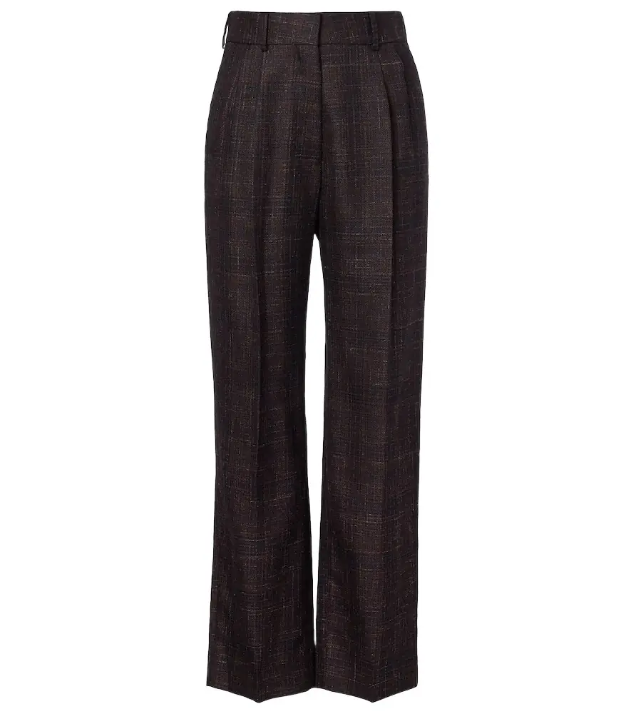 Blaze Milano Blazé Milano Fox checked wool and silk wide-leg pants