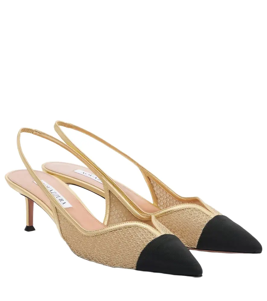 Aquazzura Gia 50 mesh slingback pumps