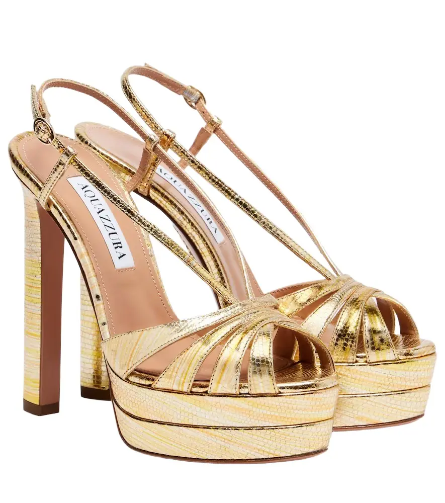 Aquazzura Aimée 130 metallic leather platform sandals