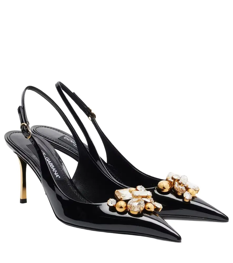 Dolce & Gabbana Embellished patent leather slingback pumps