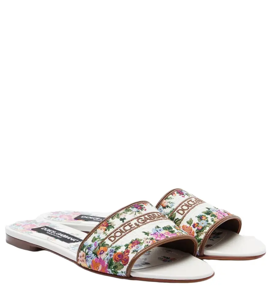 Dolce & Gabbana Floral leather-trimmed slides