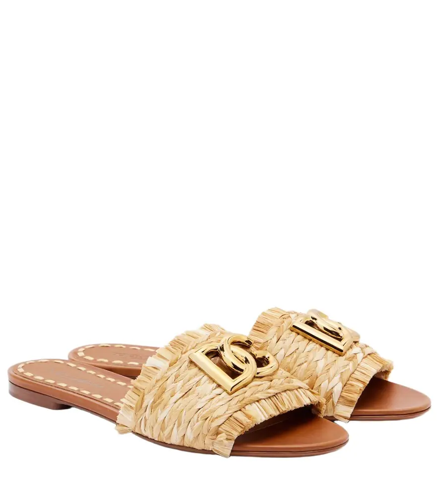 Dolce & Gabbana DG raffia-effect slides